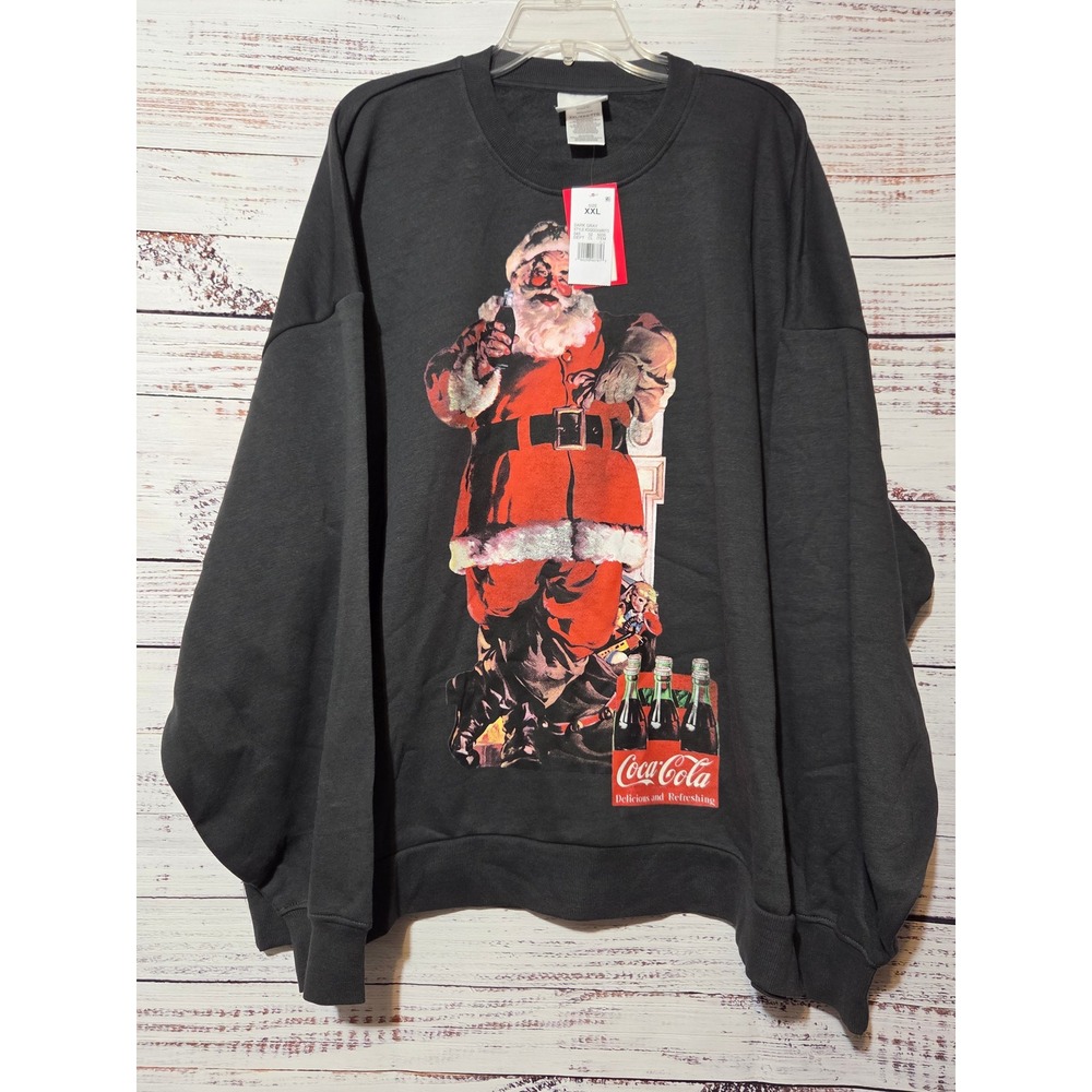 Coca-Cola Santa Claus Christmas Sweatshirt Dark Gray XXL NWT Holiday Sweatshirt